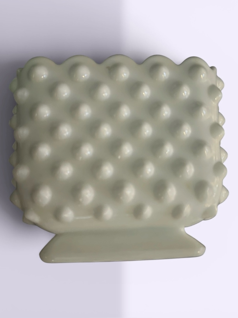 1950s Vintage Fenton Milk Glass Square Hobnail Vase- Planter Candy Dish